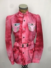Custo Barcelona Jacket Hot Pink Belt Henley Collar Fitted Mid Length Light