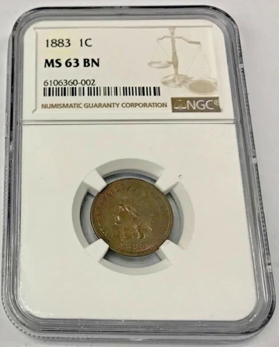 1883 Indian Head Cent NGC MS 63 BN  partial date in denticles