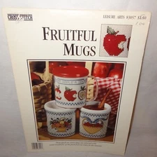 Fruitful Mugs Cross Stitch Leaflet 83057 Leisure Arts 1993 Apples Baskets 