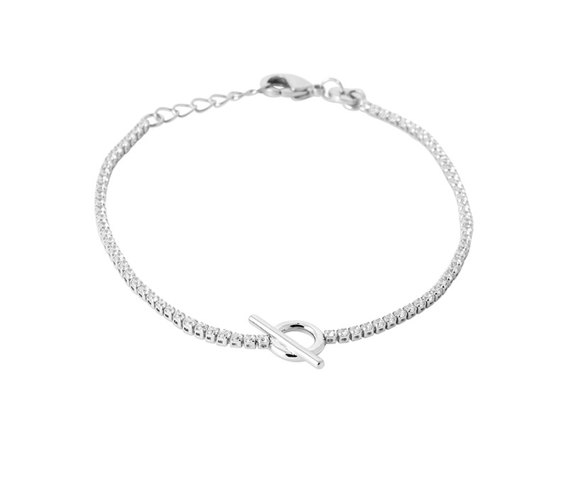 Bracelet argent 925 rhodié rivière de diamants de culture zirconium étincelants pour soirée