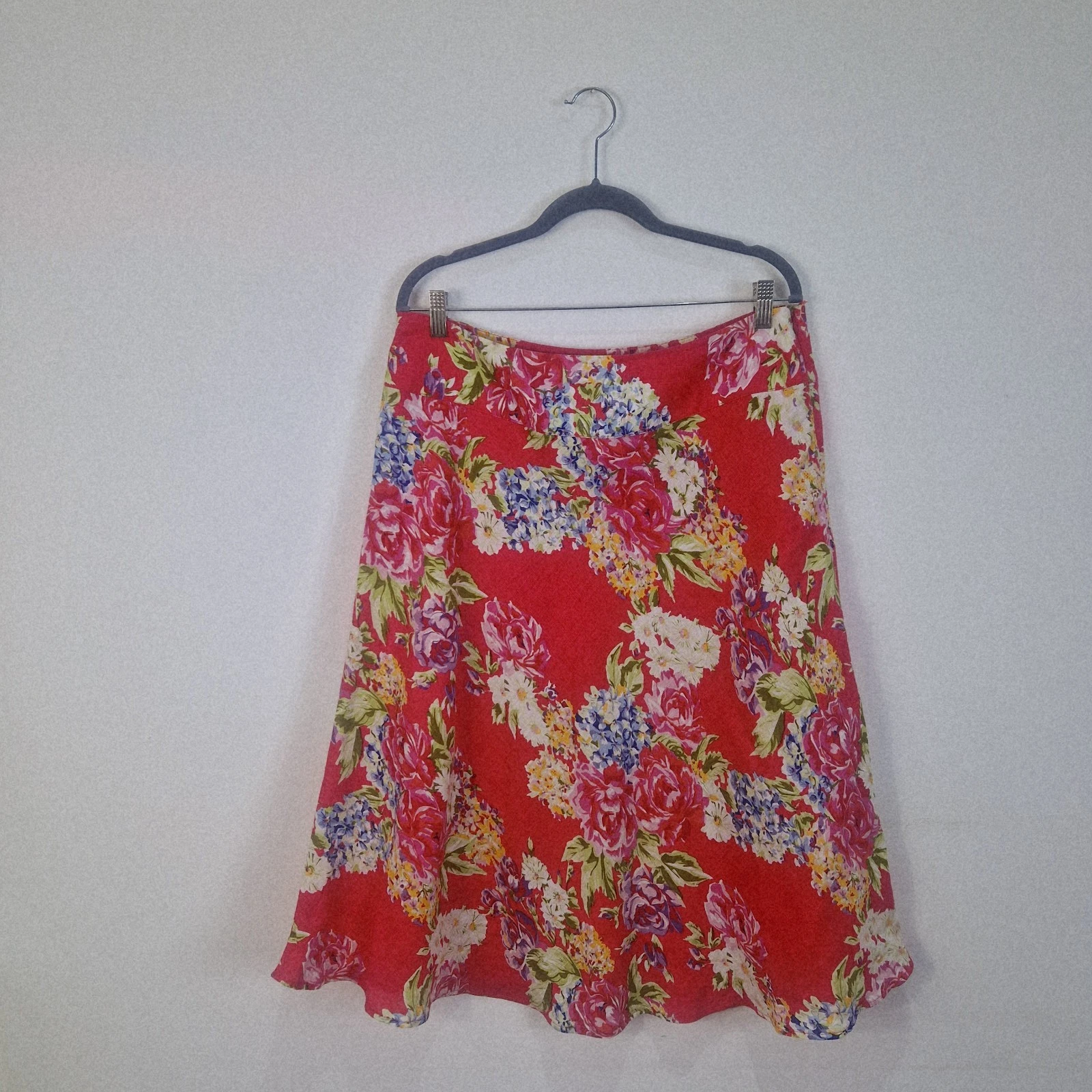 Pomodoro 100% Linen Pink Floral Midi Skirt Summer Holiday Casual UK 16