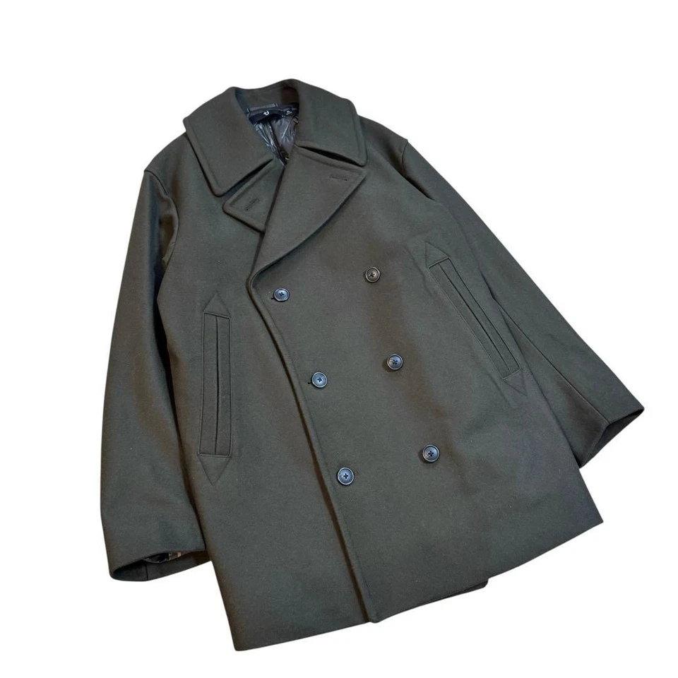 Uniqlo +J Jil Sander Oversized Wool Blend Pea Coat Olive XL Used JAPAN - Image 4 of 4