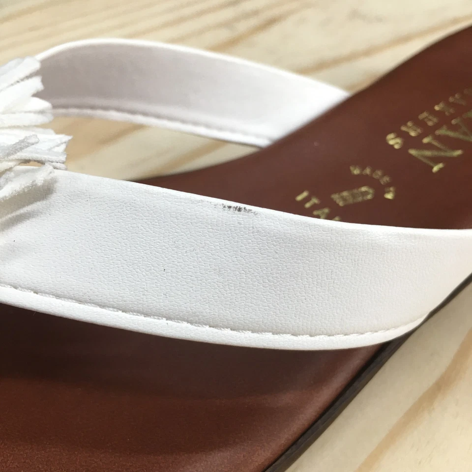 Sandalias Italianas para Mujer 8.5 Tanga Puntera Blanca Informal Cómodas Cuña Foto 4 de 4