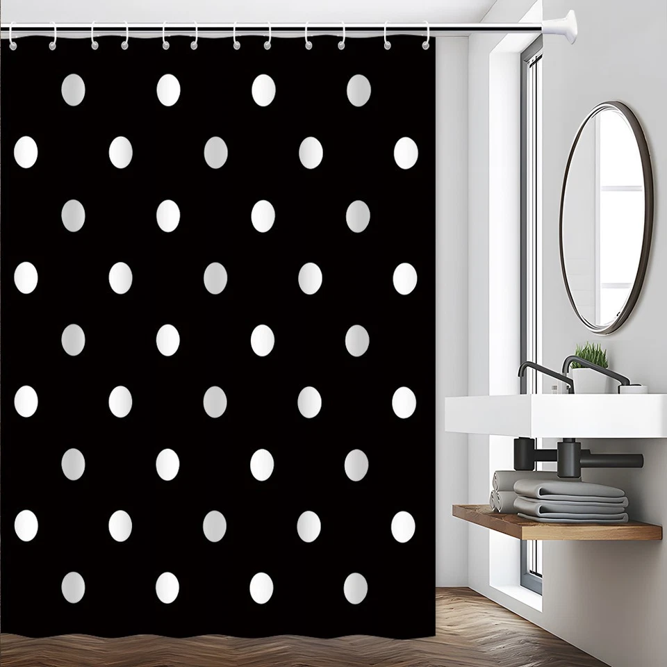 Cortina de Ducha Lunares Vintage Doodle Negro Blanco Moda Baño Decoración Foto 3 de 4