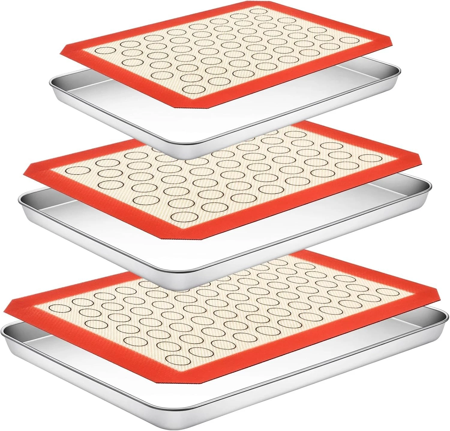 Baking Sheet W/ Silicone Baking Mat Set, Stainless Steel Baking Sheet Pan Tray
