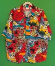 EUC FANTASTIC Vintage GOTTEX TROPICAL Fish / Floral HAWAIIAN ALOHA SHIRT Sz L