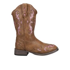 Roper Glitter Gypsy Square Toe Cowboy Youth Girls Brown Casual Boots 09-018-190