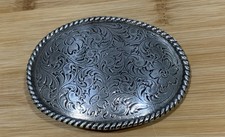 Nocona Western Style Oval Belt Buckle Floral Scroll Engraved Rope Border