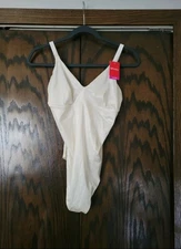 NEW SPANX LG thong bodysuit shaping sculpt smooth linen cream large women's