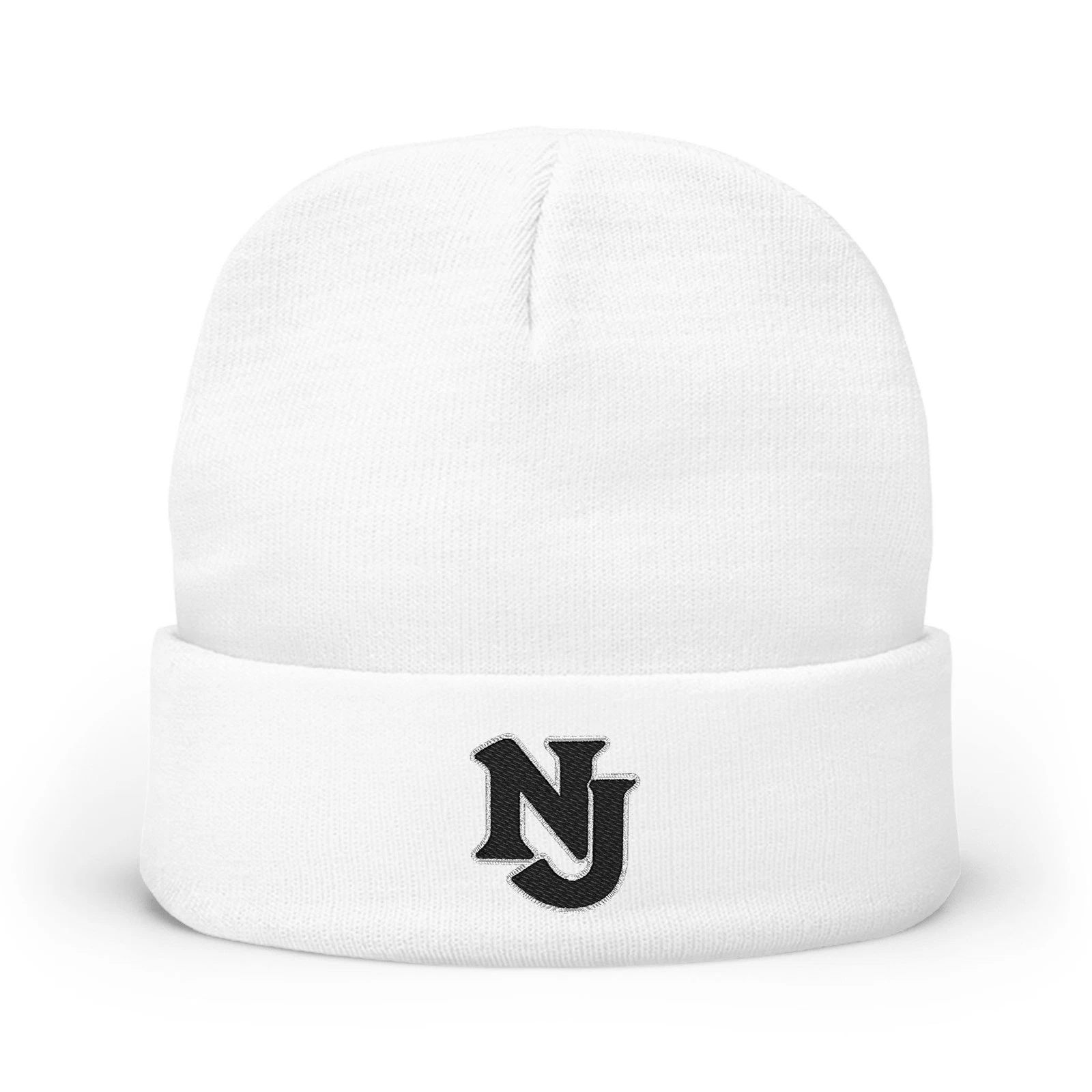 NJ Letter Logo Knit Beanie | Embroidered Cuffed Hat