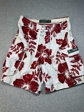 Y2K Abercrombie Fitch Mens Red Floral Hawaiian Cargo Swim Shorts Size L Rare