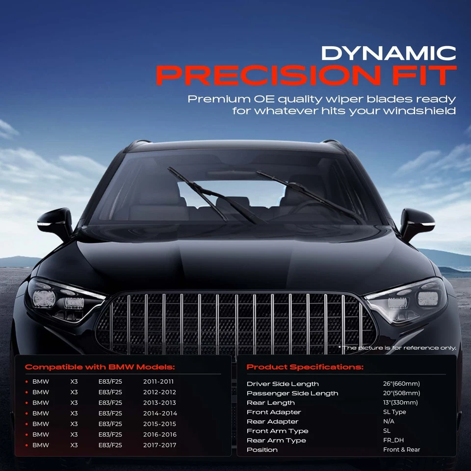 Limpiaparabrisas de 26"" y 20"" y 13"" para BMW X3 E83 F25 2011-2017 SUV de 3 piezas Foto 2 de 4
