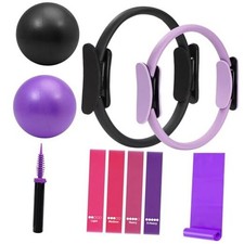 Pilates Ring Fitness Circles Set, Dual Padded Handles Home Pilates Black Purple