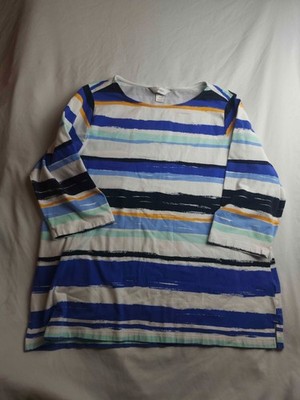 CJ Banks Top Womens 1X Plus Striped Preppy Nautical Comfy Spring Chic Layering