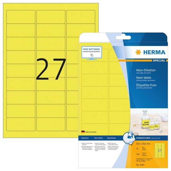 Herma Universal Etiketten Special 63,5 X 29,6 Mm Neon Gelb 540 Etiketten-image