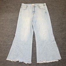 Anthropologie Pilcro Adi Jeans 32 Regenerative Cotton Wide Leg Raw Hem Flare