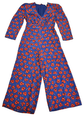 LK Bennett Lilou Seiden-Overall mit Mohnmuster blau rot geblümt UK 8 - NEU