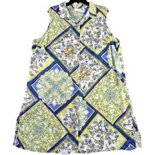Susan Graver 20W Floral Sleeveless Shirt Tunic Dress Blue Green Sheer Boho