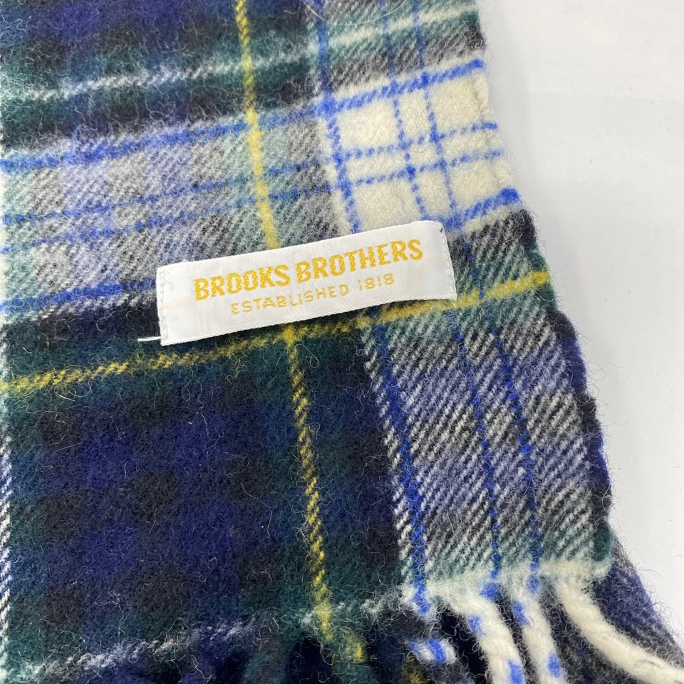 Brooks Brothers 羊毛围巾海军蓝绿色格子 50 英寸 x 10 英寸无孔或障碍状况良好 — 第 2/4 张图片
