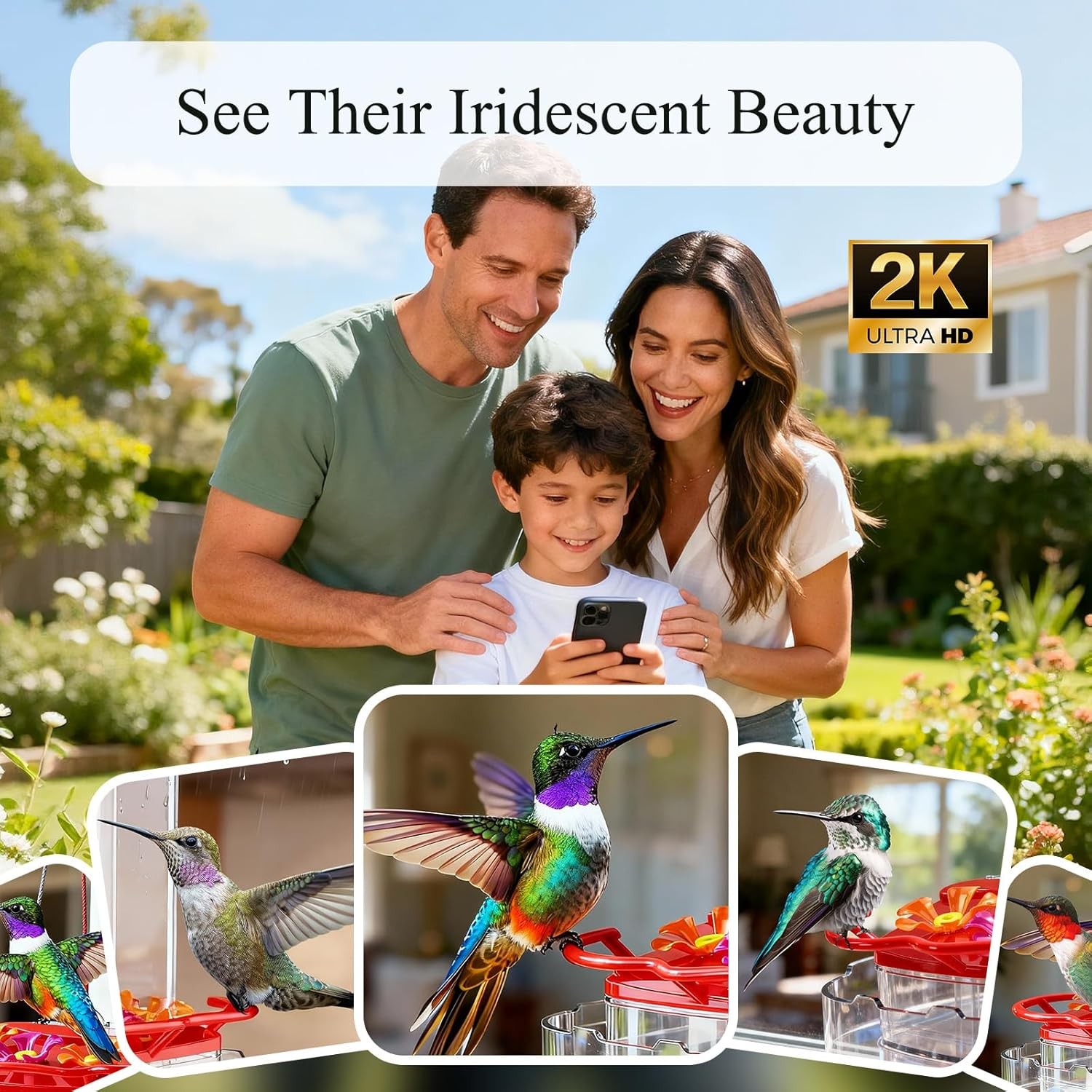 2K Smart Window Hummingbird Feeder Camera with AI Identify, Auto-Capture Fast Mo