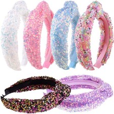 Headbands for Girls Women, 6Pcs Knotted Glitter Sequins Headbands Women Girls...