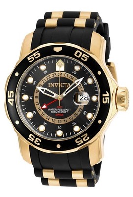 Invicta Men's Pro Diver GMT Swiss Quartz Black Dial Black Silicone Watch 6991
