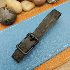 Black Grain Saddle Leather Pocket Watch Fob Strap  Black Solid Buckle
