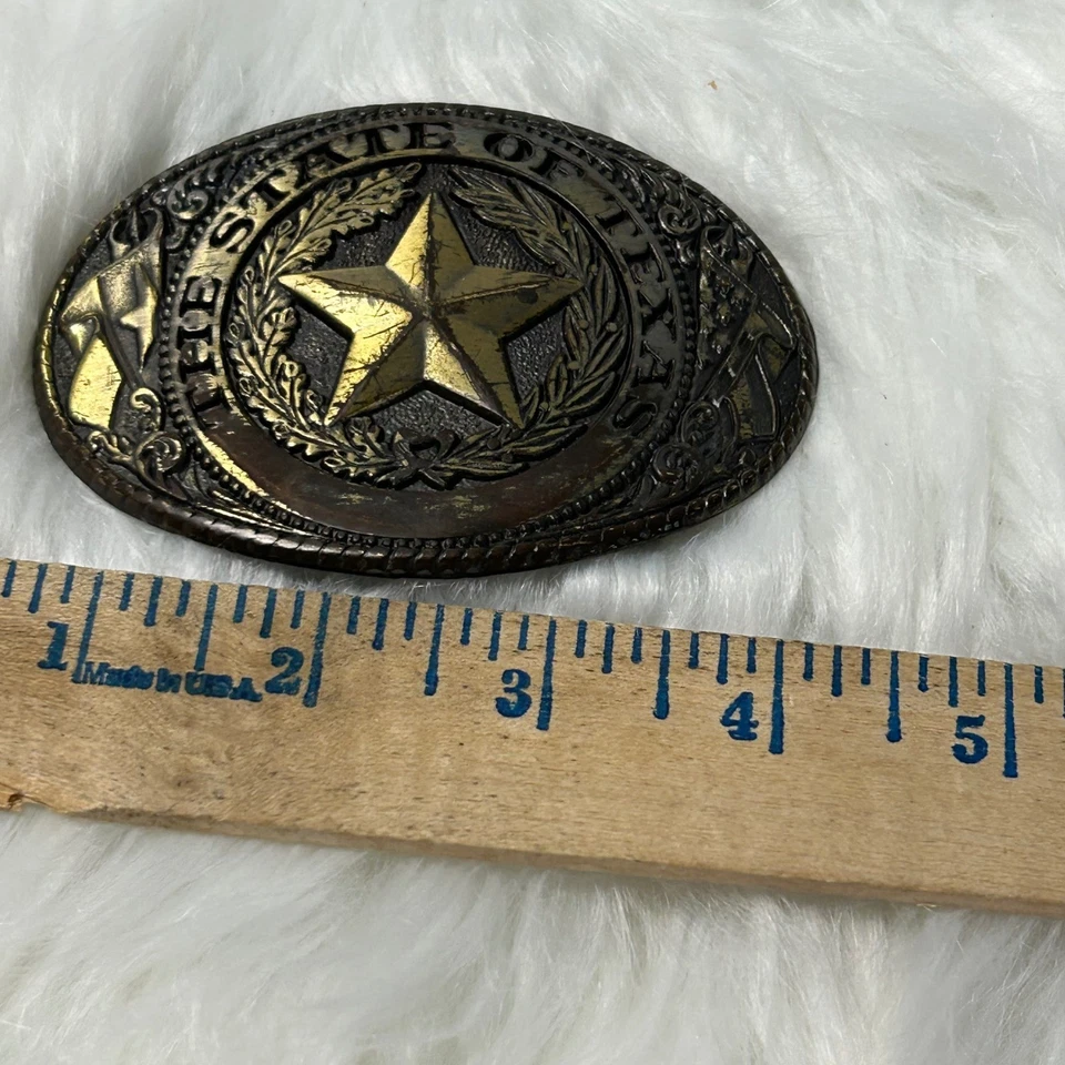 Texas State Pride Belt Buckle Western Cowboy Made in USA Gold Silver Tone Brass - Image 4 of 4
