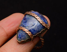 Sodalite Gemstone Copper Wire Wrapped Handmade Jewelry Ring Size 9