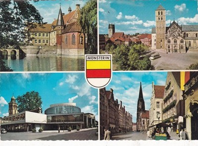 Münster Deutschland Mehransicht Postkarte verschickt 1967 geknickt
