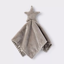 Cloud Island Plush Star Security Blanket Lovey Satin Gray Taupe Star NEW