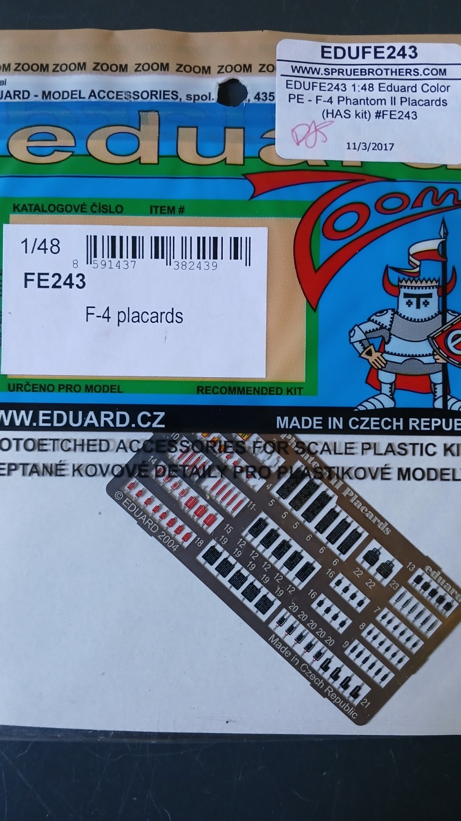 Eduard FE243 1/48 F-4 placards for Hasegawa kit