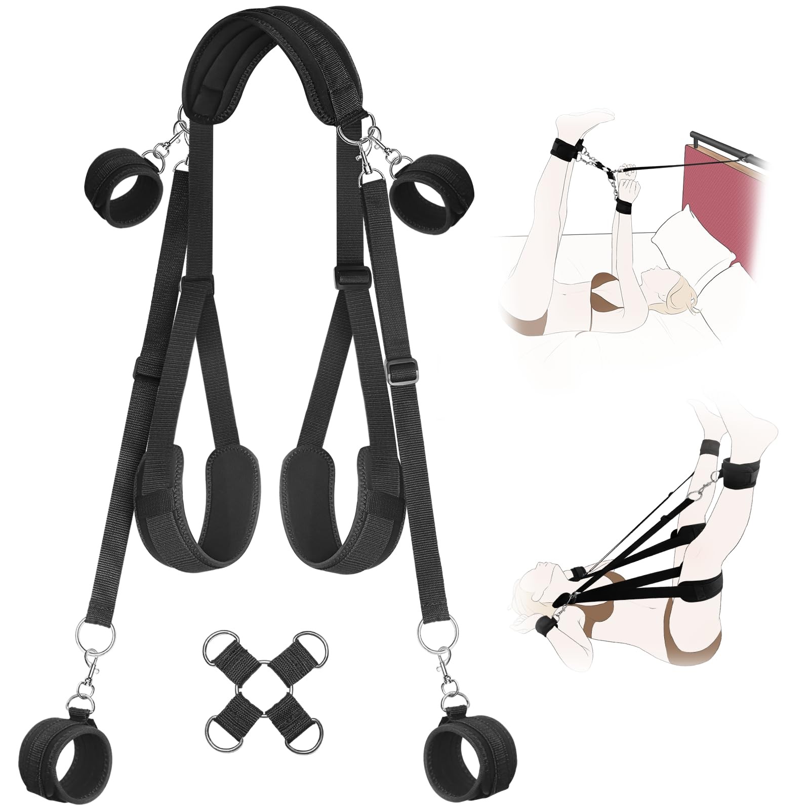 Bondage Bed Restraint Adjustable Neck to Thigh Restraints? Hand to Ankle Toys
