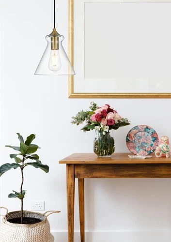 Living District Destry 1-Light Metal Pendant in Brass/Clear Finish - Picture 1 of 7