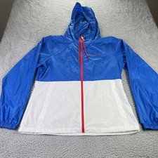 Columbia Center Ridge Windbreaker Jacket Womens M Blue White Colorblock Light