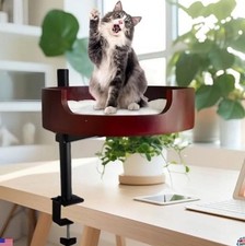 Cozy Adjustable Wooden Cat Desk Bed - Large Kitten Furniture with Mat  Toys