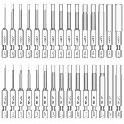 Hex Head Allen Wrench Drill Bit Set, 1/4'' Shank, Metric & SAE, Magnetic Tips