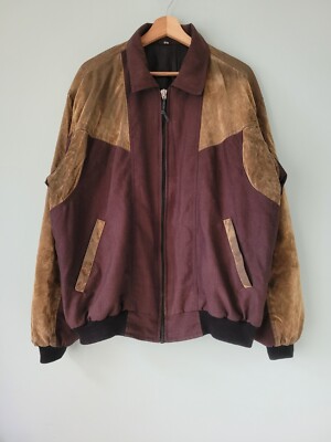 Vintage 80s Men's Faux Suede Leather Varsity Boxy Bomber Jacket XL XXL 48  50 UK