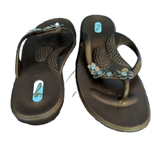 Oka Bee "Loren" Brown Sandals Flip Flop Size ML Handmade Slip Resistant New shoe