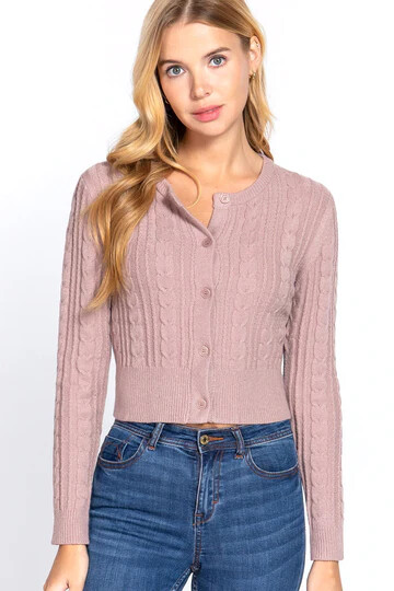 Active Women's Casual Essential Long Sleeve Cable Sweater Cardigan