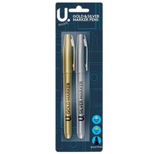 2 Pack Gold Silver Marker Pens Glass Plastic Fabric Metallic School Office Stati