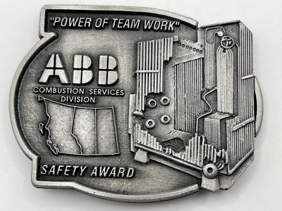 Vintage ABB Combustion Services Safety Award Belt Buckle    Power of Team Work 