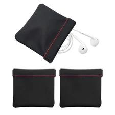 Quacc 3pcs Earphone Pouch PU Leather Headphone Storage Bag Universal Spring B...