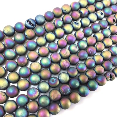 Druzy Agate Frosted Bead Matte Round Loose Bead 15'' Strand 6mm 8mm 10mm 12mm 14