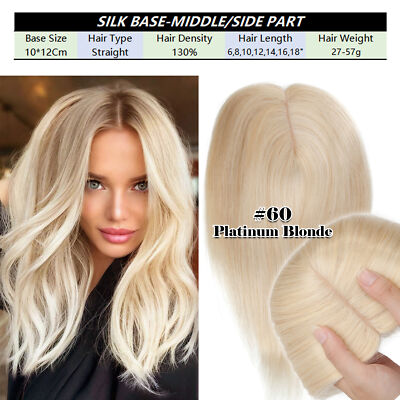 100% Real Remy Human Hair Women Topper Toupee Hair Piece Clip In Mono Silk Based