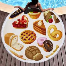 Image of Hamburger Duck Round Beach Pool Towel Fringe 150cm Throw Yoga Picnic Blanket Mat