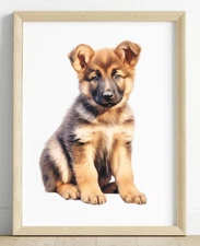 German Shepherd Puppy Art Print, Cute German Shepherd Art Print, Wall Art Decor