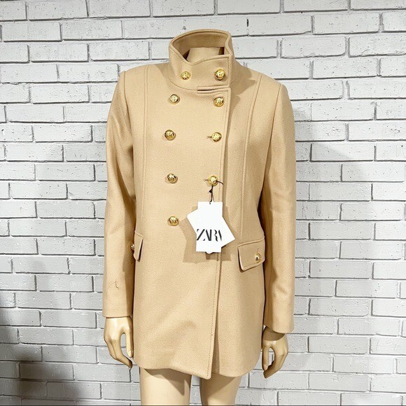 8194. ZARA MANTECO 金ボタン ナポレオンコート ZARA ナポレオンコート 金ボタン カーキ S ウール MANTECO