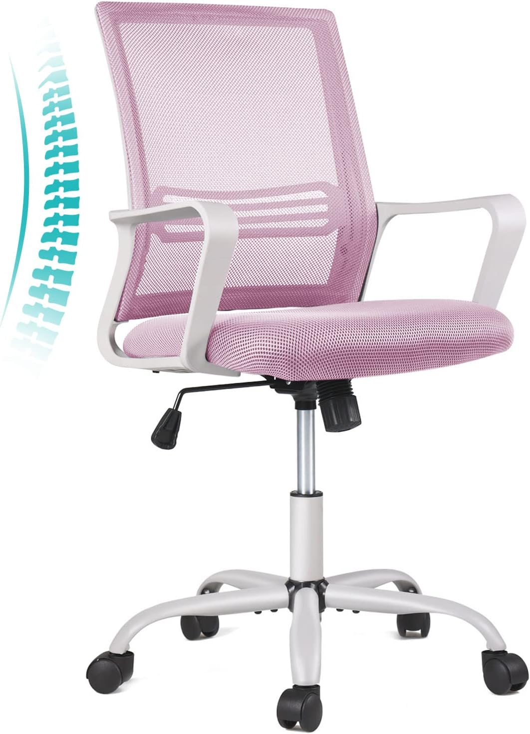 Ergonomic Pink Computer Home Wheels Desk Mid Back Mesh Office Rolling Swivel