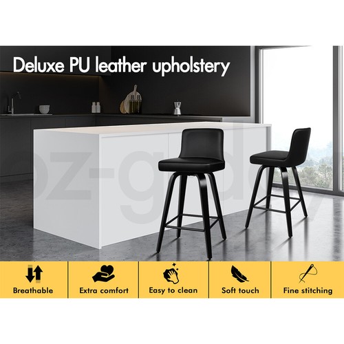 ALFORDSON 2x Swivel Bar Stools Bailey Kitchen Wooden Dining Chair ALL BLACK - Picture 8 of 12